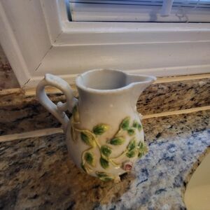 Antique 3.75 Inch Pitcher Vase With Pink Roses Collectable